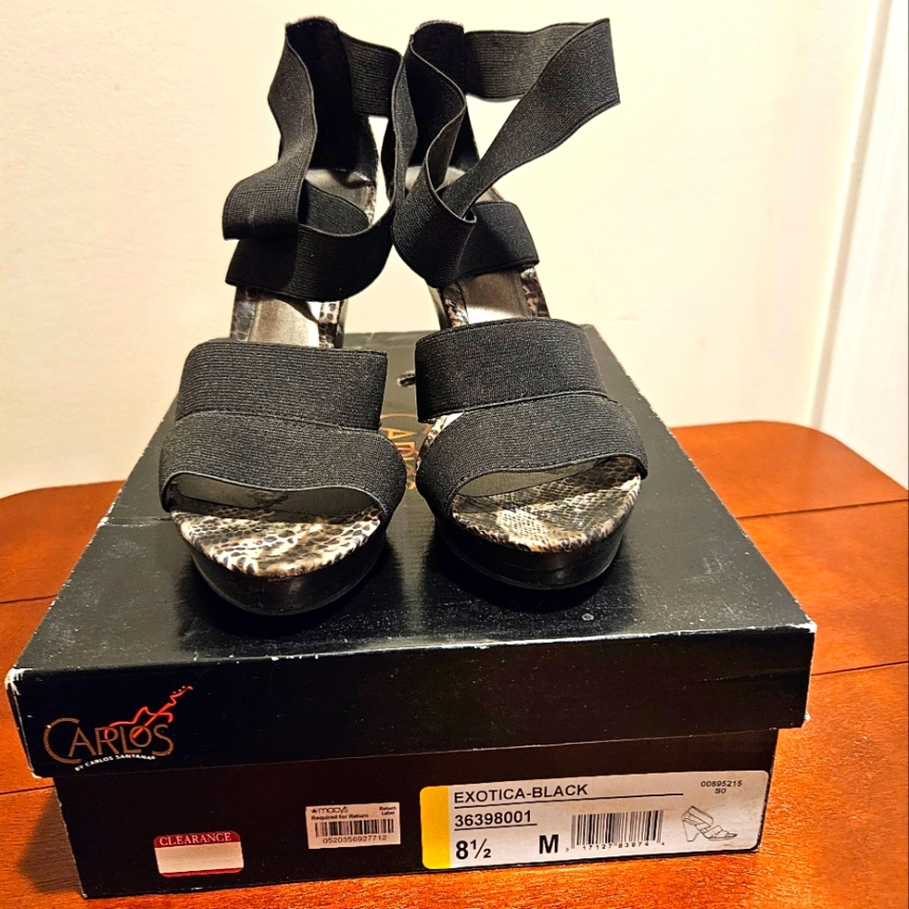 Carlos Santana Black Heels with Wrap-Around Straps